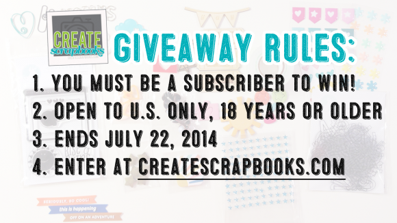 JULY 2014 GIVEAWAY rules: CreateScrapbooks.com YouTube channel kit goodies - enter to win some Freckled Fawn supplies!