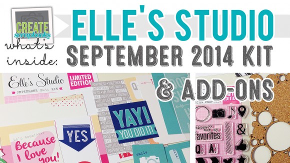 http://youtu.be/93ql2hdIync - Create Scrapbooks What's Inside Video Elle's Studio - SEPTEMBER 2014 - Elle's Studio Monthly Kit (Exclusive Project Life Cards/Tags, Paper Embellishments + Stamps + Wood Veneer + Die Cuts) featured at scrapclubs.com